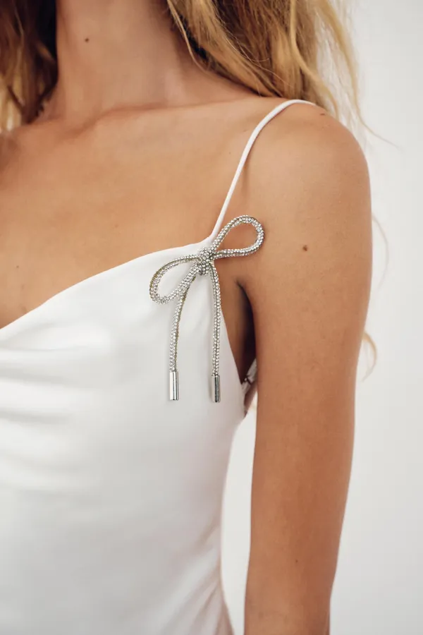 ZARA dress maxi satin rhinstone bow wedding slip on evening party coctail - Image 10