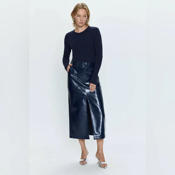Pistola‎ Alice Utility Midi Skirt in Navy Vinyl Size 29 - Image 2
