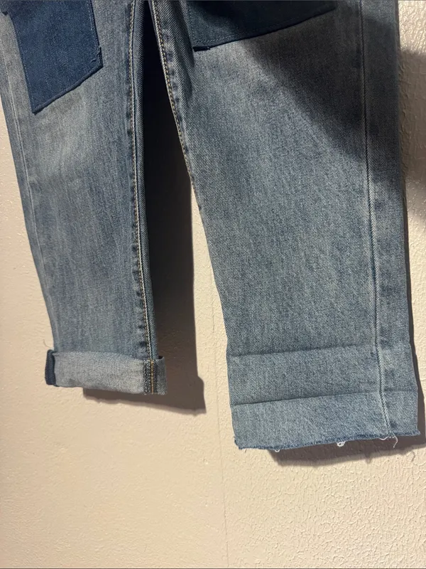 Universal Threads Patchwork Boyfriend Jeans Light Wash Sz 8 29R Boho Distressed - Image 3