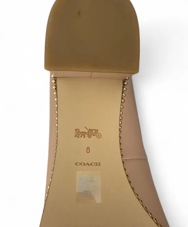 Coach Pointed Low Block Heel Pumps in Tan with Beaded Trim - Image 6
