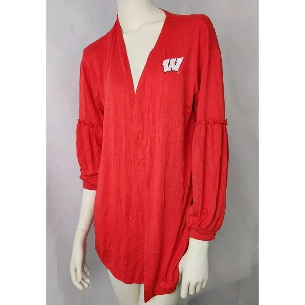 New Womens Red Wisconsin Badgers‎ Bubble Sleeve Cardigan Sweater Shirt MEDIUM - Image 2