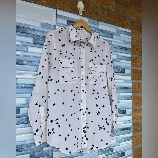 Equipment Star Print Long Sleeve Silk Blouse medium - Image 7