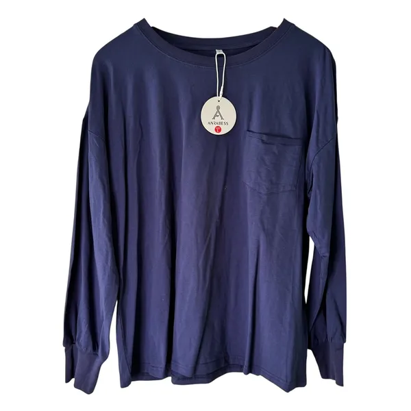 ANRABESS Women's Long Sleeve Pocket‎ Top, Relaxed Fit, Navy Blue, Size L - Image 2