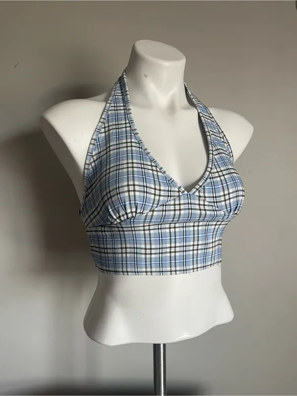 ALTAR'D STATE | Blue Plaid Halter Crop Top Sz M - Image 3
