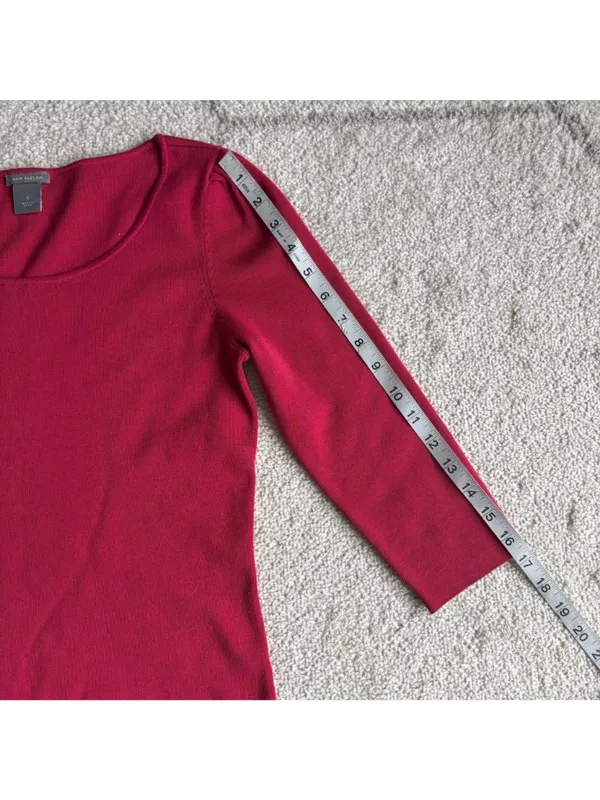 Ann Taylor Top Small Raspberry Pink 3/4 Sleeve Scoop Neck Knit Puff Shoulder - Image 3