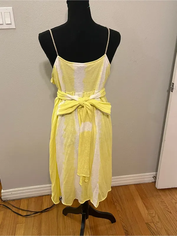 Moth by Anthropologie Yellow & White Spaghetti Strap Sundress Size L - Image 2