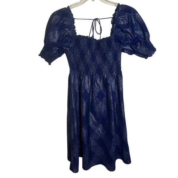 Hill House Athena Nap Dress in Navy Glitter Check Women’s Sz. L - Image 2