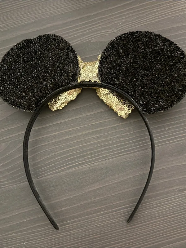 Mouse Black and Gold Ears Headband with Sequins - Image 2