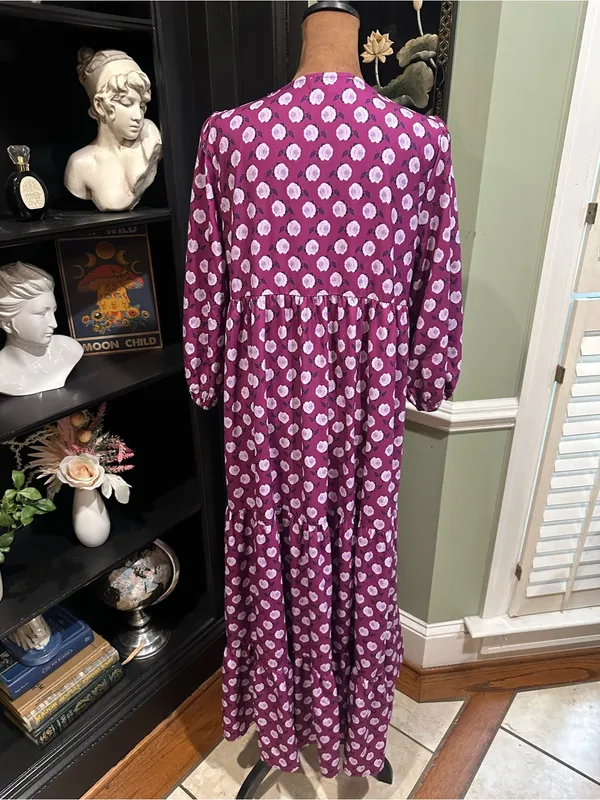 Cezele Print Three Quarter Puff Sleeve Maxi Dress size small - Image 7