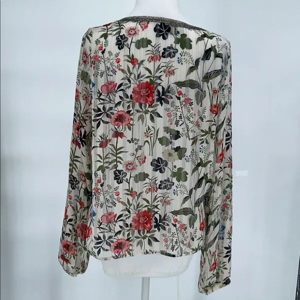 Loyd/Ford Plam Spring Women's Long-Sleeve Lace Floral Sheer Blouse Size L - Image 5