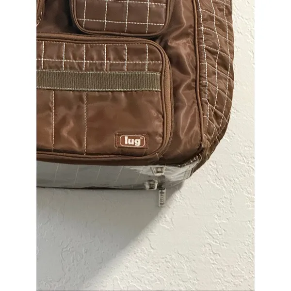 Large Lug Puddle Jumper Brown Quilted Tote Travel Overnight Carryon Bag Pockets - Image 2