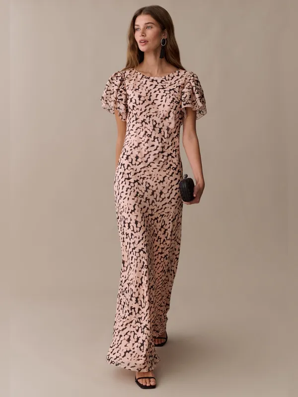 NWT o.p.t Leonor Silk Dress size Medium M Few Moda pink animal print maxi - Image 3