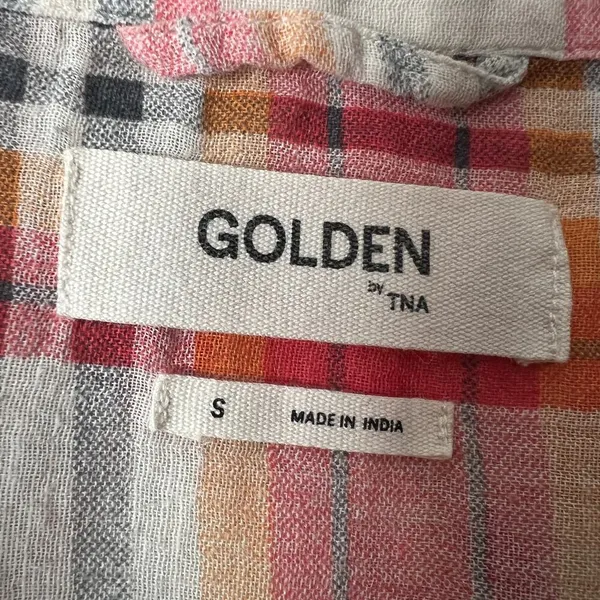 Golden TNA Plaid Gauzy Cotton Shirt Womens Small Western Country Rodeo Cowgirl - Image 3