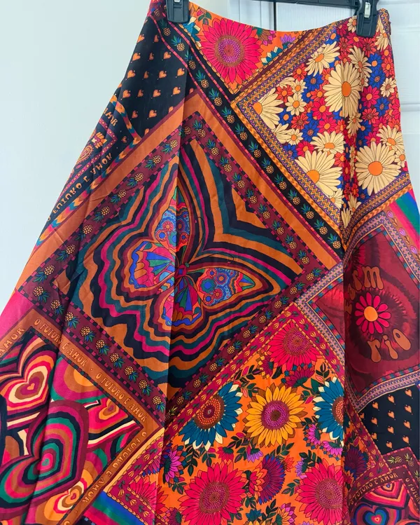 Farm Rio Mixed Prints Satin Slip Midi Skirt, Size S - Image 5