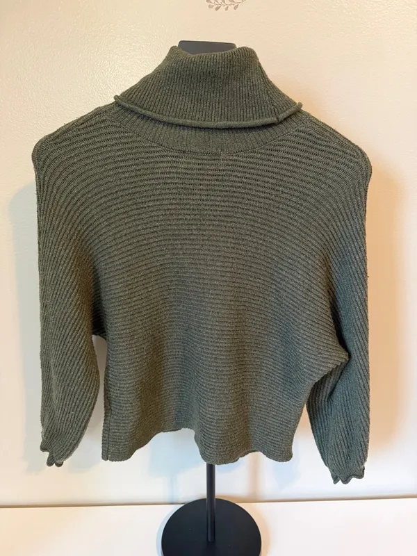 Poof Apparel Medium Olive Green Turtleneck Ribbed Women's Sweater - Image 2