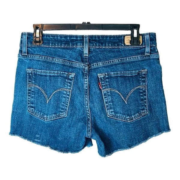 Levi's Mid Rise Skinny Cut Off Denim Shorts Womens 8 Blue‎ Distressed Raw Hem - Image 4