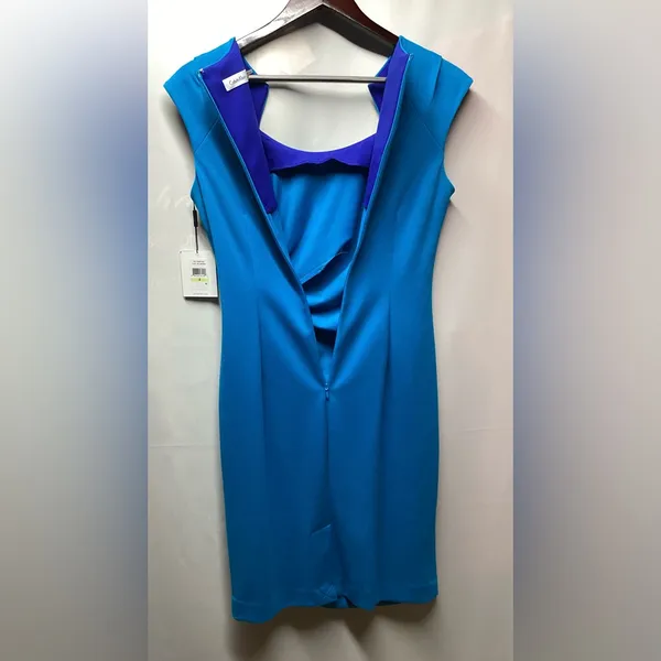 Calvin Klein sleeveless ruched dress. Deep turquoise blue. Size 4 NWT - Image 7