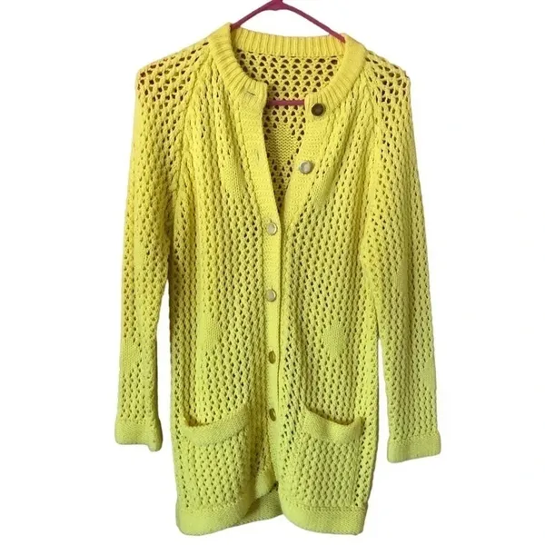 Vintage Authentic 60s 70s yellow cardigan Crochet Sweater Grandmacore Twee - Image 3