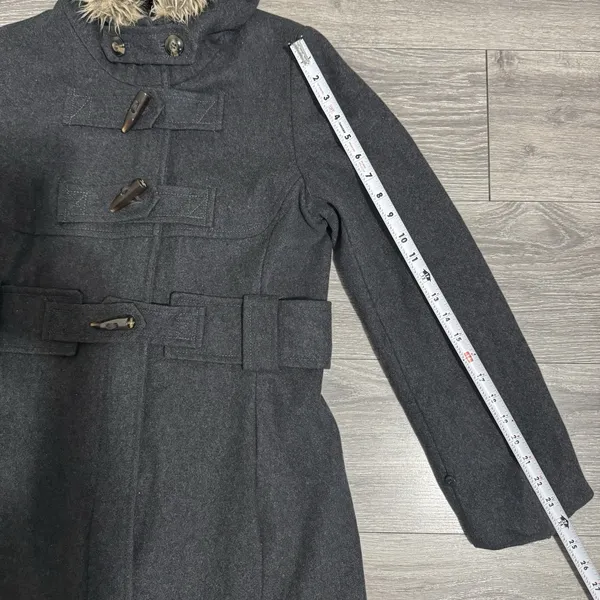 Anthropologie Elevenses Deep Woods Toggle Coat Wool Blend Faux Fur Gray size 10‎ - Image 16