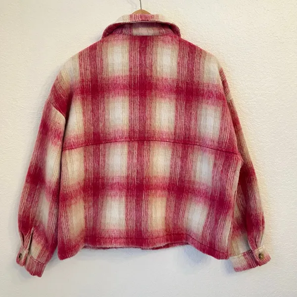 Vici Plaid Oversized Boxy‎ Jacket Medium Shirt Shacket Pink Cabincore Cozy Fuzzy - Image 6