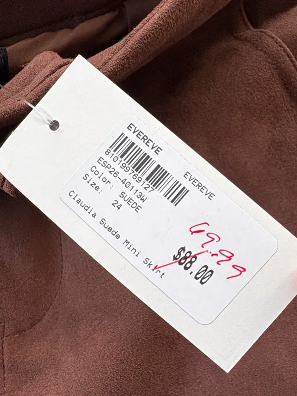 NWT EVEREVE Claudia Faux Suede Mini Skirt Brown Size 24 Retail $88.00 - Image 3