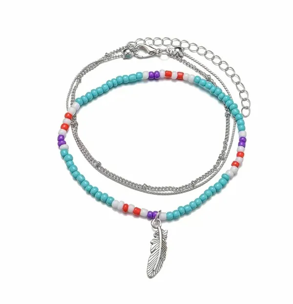New Boho Beachy Festival Vibe Adjustable Size Feather Charm Anklets - Image 3