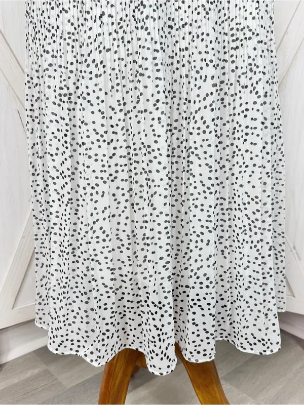 WD.NY Pleated Polka Dot Maxi Skirt White Black Small Long Chiffon Elastic Waist - Image 7