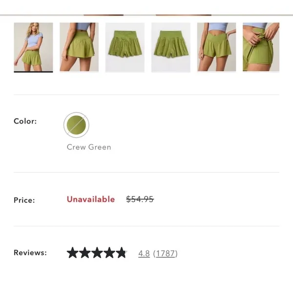 Aerie Offline Real Me Crossover Flowy Shorts Crew Green Active Skort Pocket M - Image 4