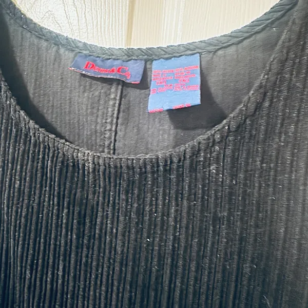 Denim And Co Vintage Corduroy‎ Black Jumper Dress Y2K pockets sz M 100% cotton - Image 2
