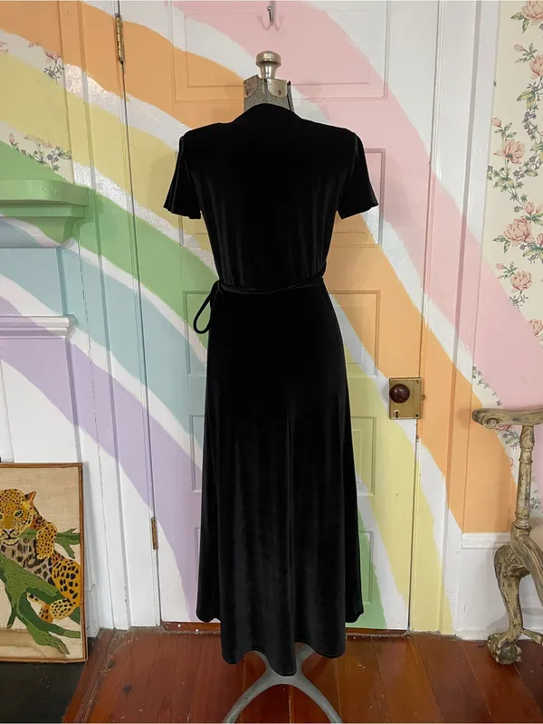 BHLDN Thrive Black Velvet Wrap Flutter Sleeve Midi Dress Sz S 🧡🎀 - Image 7