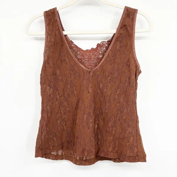 Cinema Etoile Womens Vintage Brown Floral Lace Romantic Fairycore Tank Top Large - Image 5