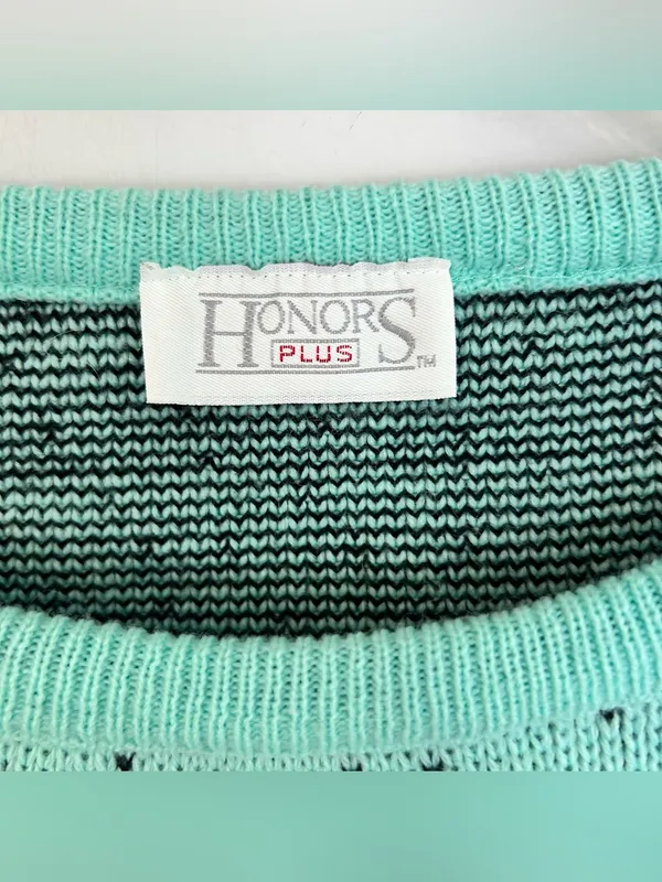 Vintage Honors Plus Teal Blue/Black Crewneck Bears and Polka Dot Sweater Size XL - Image 10
