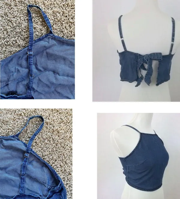 EXPRESS Chambray Denim Tie Back Crop Sz M - Image 9
