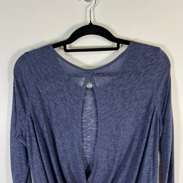 Lululemon Long Sleeve Open Back Cowl‎ Neck Burnout Top Blue Yoga Shirt - Image 5