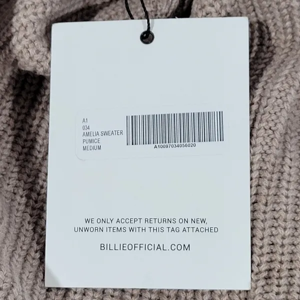 Billie The‎ Label Amelia Sweater Ribbed Mock Neck Balloon Sleeve Pumice Medium - Image 4