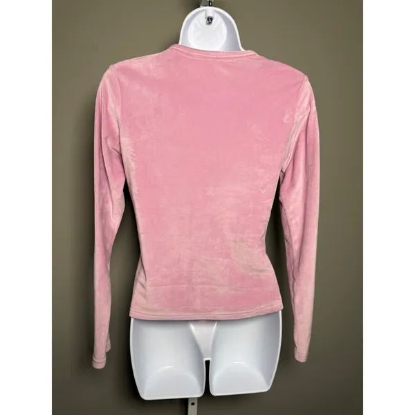 Juicy Couture Pink‎ Velour Rhinestone Logo Long Sleeve Top Y2K - Image 5