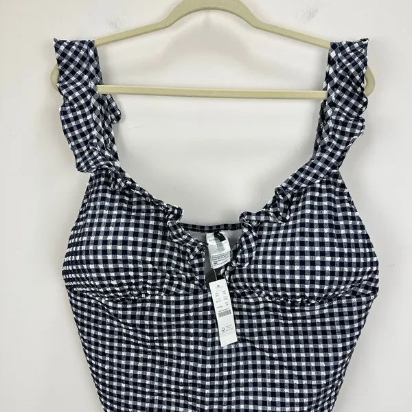 J.Crew Ruffle V Neck One Piece Gingham Swimsuit Padded Navy Retro US 24 NWT - Image 12