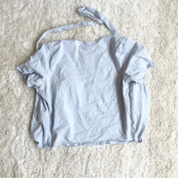 Hollister Light Blue Wrap Short Sleeve Crop Top - Image 4