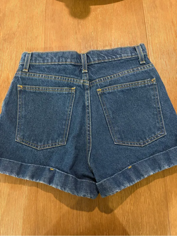 American Apparel High Waisted Cuff Denim Shorts Size 28 Blue Jean Vintage - Image 5