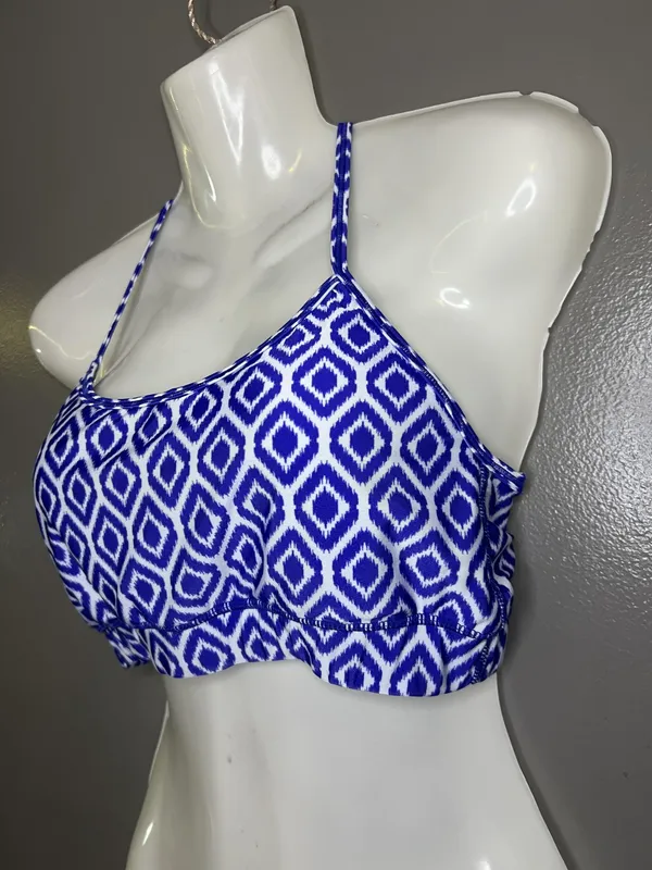 Zuma Blu Bikini Swim Top Womens Large Blue Ikat Racerback Athletic - Image 3