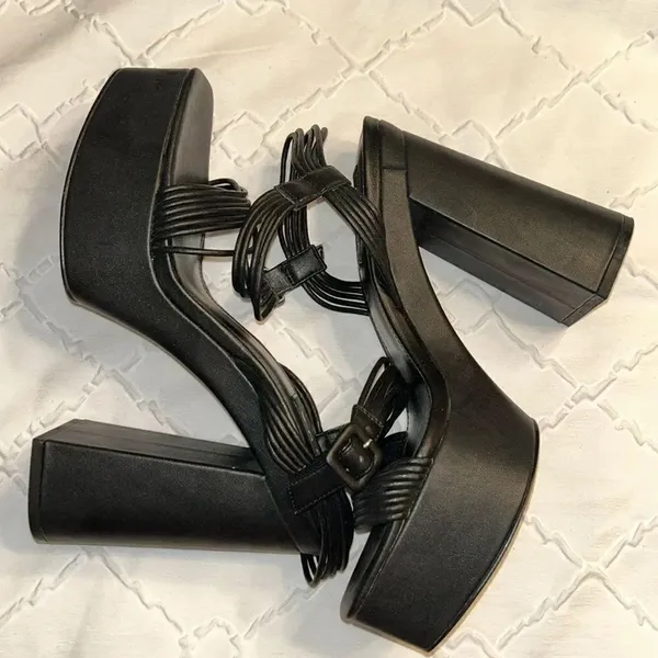 Aqua Black Block Heel Platform Sandals(Size 9.5M) - Image 3