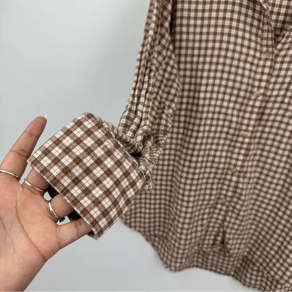 American Eagle Outfitters Brown Button Up Flannel Size Medium Rodeo Boho - Image 7