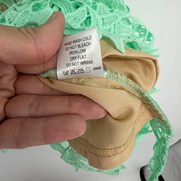Mango‎ Lace Mini Dress Mint Green Spaghetti Strap Lined Size L - Image 7