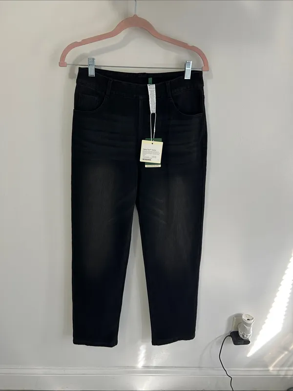 Halara Flex Denim High Waisted Straight Leg Jeans Washed Black - Image 4