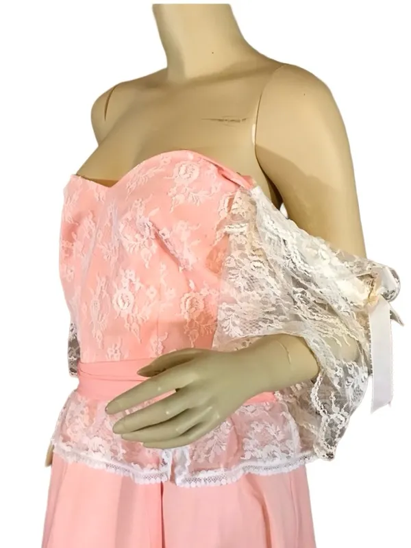 Vintage Mid To Late 70'S Peach Off-The-Shoulder Lacey Party Dress (M) - Image 6