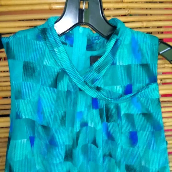 Worthington L Workwear Mock Neck Sleeveless Greenish Blue Soft Stretch Top - Image 2