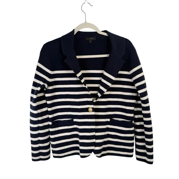 J‎ Crew Camille Shrunken Sweater Blazer Navy Blue Striped Preppy Womens Small - Image 3