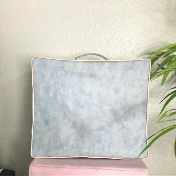 Vintage Blue Travel Box Luggage Hat Box Carry On Case Retro Square Suitcase MCM Lady Love Brass Hardware Approx 14” wide x 11.5” Long x 7” Deep - Image 5