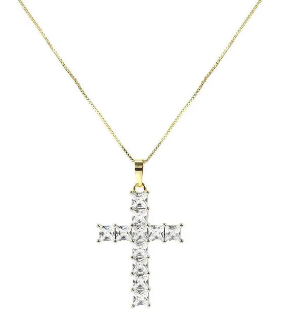 Gold Cross Necklace CZ Cubic Zircon Diamond Pendant, Jesus, Church, Bling - Image 4