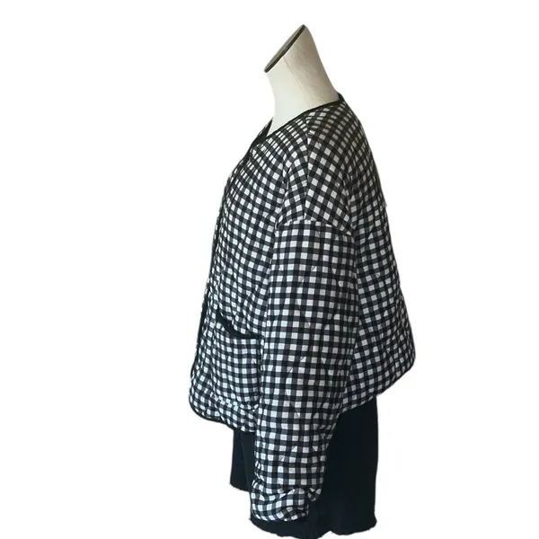 NWT Runway Houndstooth Gingham Black White Plaid Check Cotton Quilted Jacket XL - Image 3